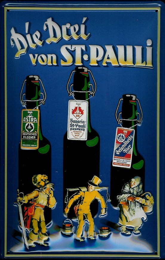 Blechschild Bier Hamburg Die drei von St. Pauli Hummel Schild