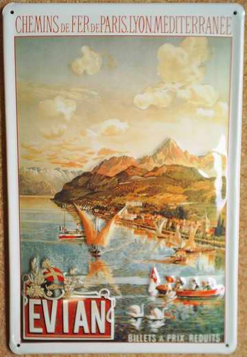 Blechschild Evian Mineralwasser Frankreich Wasser Strand Retro Schild Werbeschild