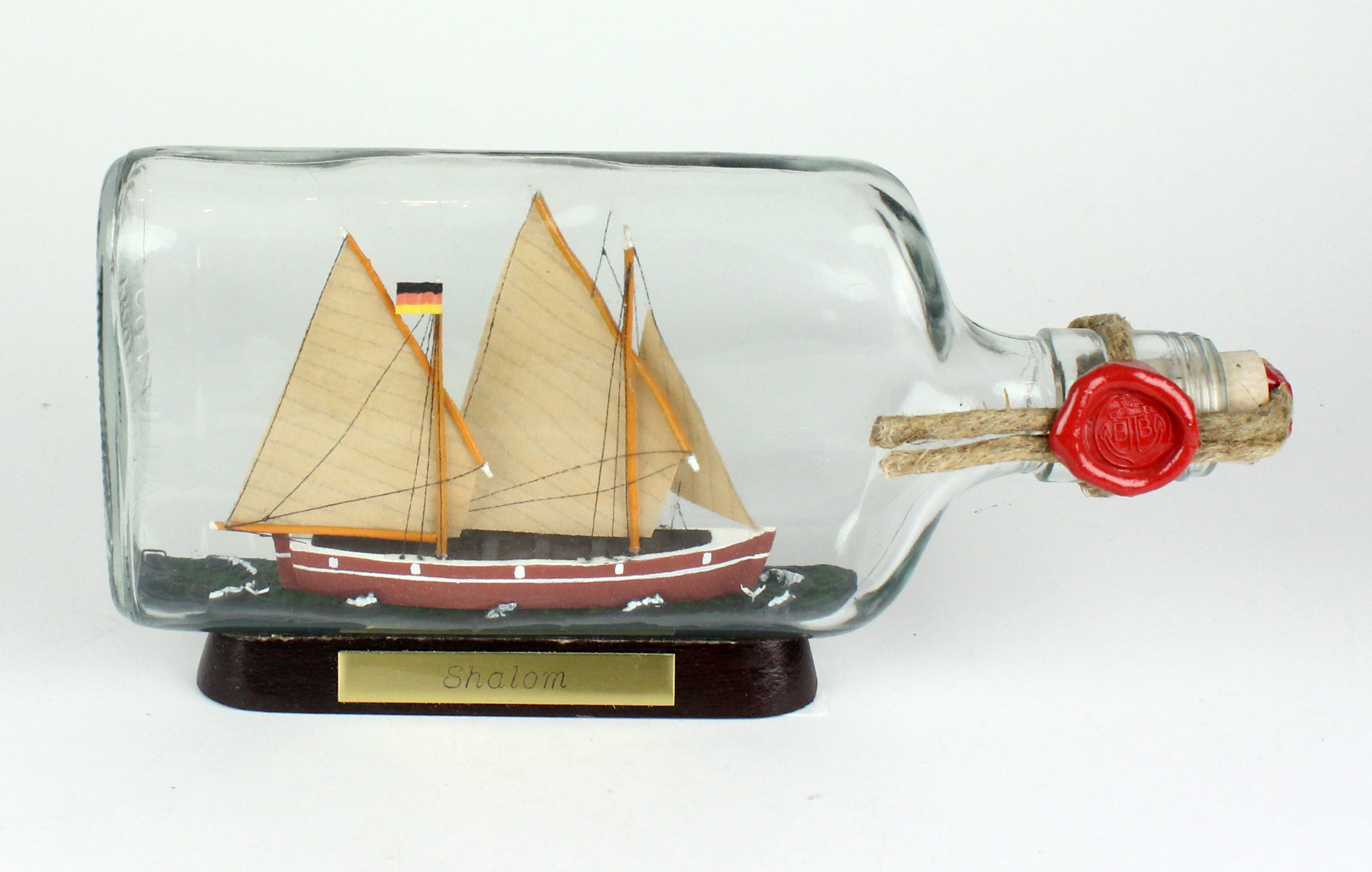 Shalom Schalom Bodensee Segler Flachmann Buddelschiff 0,375 Liter ca. 21x9 cm Buddelschiff Museumsqu