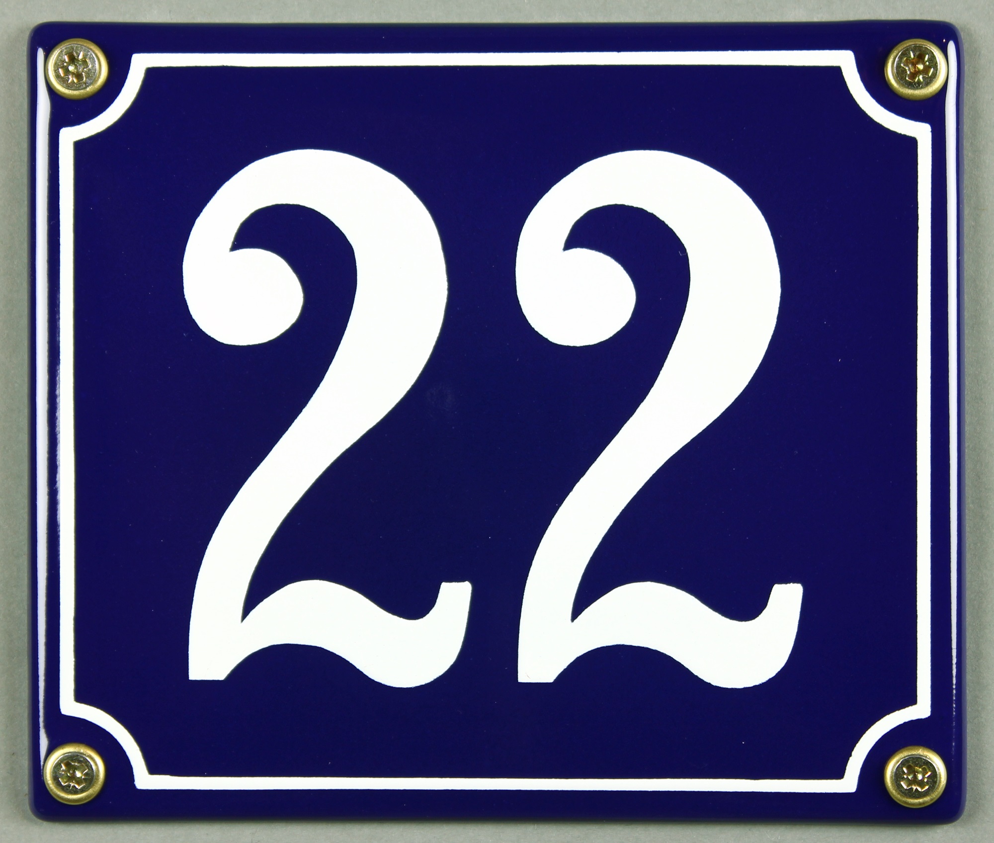 Hausnummernschild Emaille 22 blau - weiß 12x14 cm sofort lieferbar Schild Emaile Hausnummer Haus Num