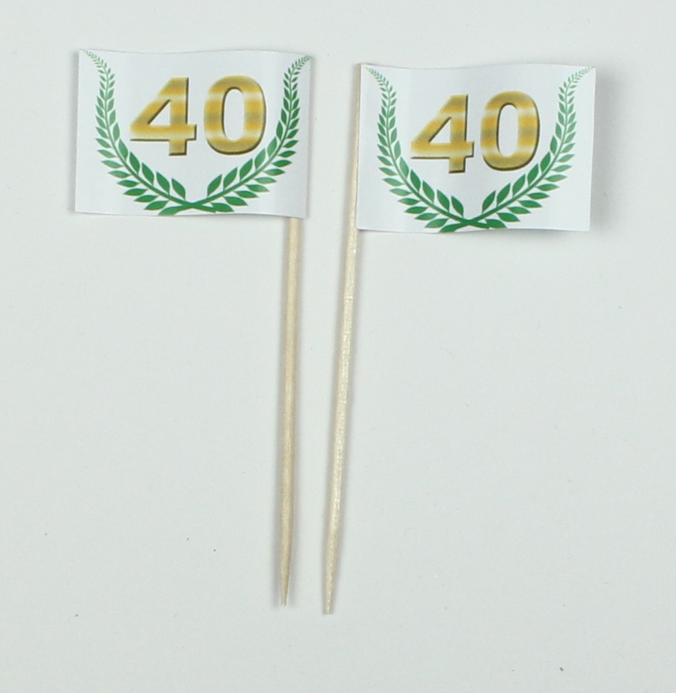 Party-Picker Flagge Jubiläumskranz "40" Jubiläum Papierfähnchen in Spitzenqualität 25 oder 50 Stück