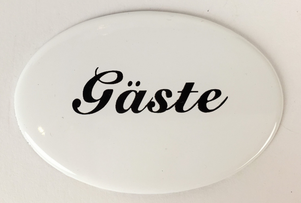 Emaille Gäste Handtuch Schild weiß oval ca. 4x6 cm zum kleben Emailleschild Metallschild Blechschild