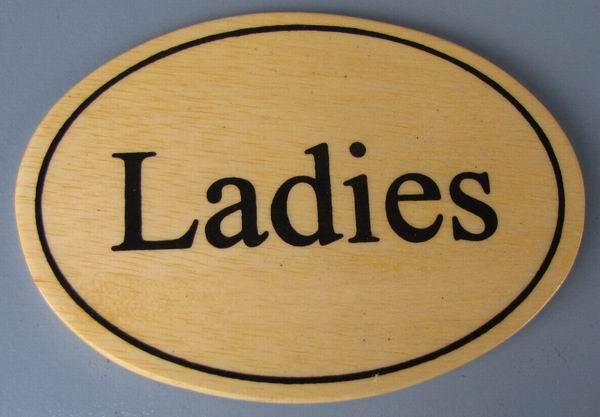 Ovales Holz - Türschild Ladies Toilette 7x10 cm helles Holzschild