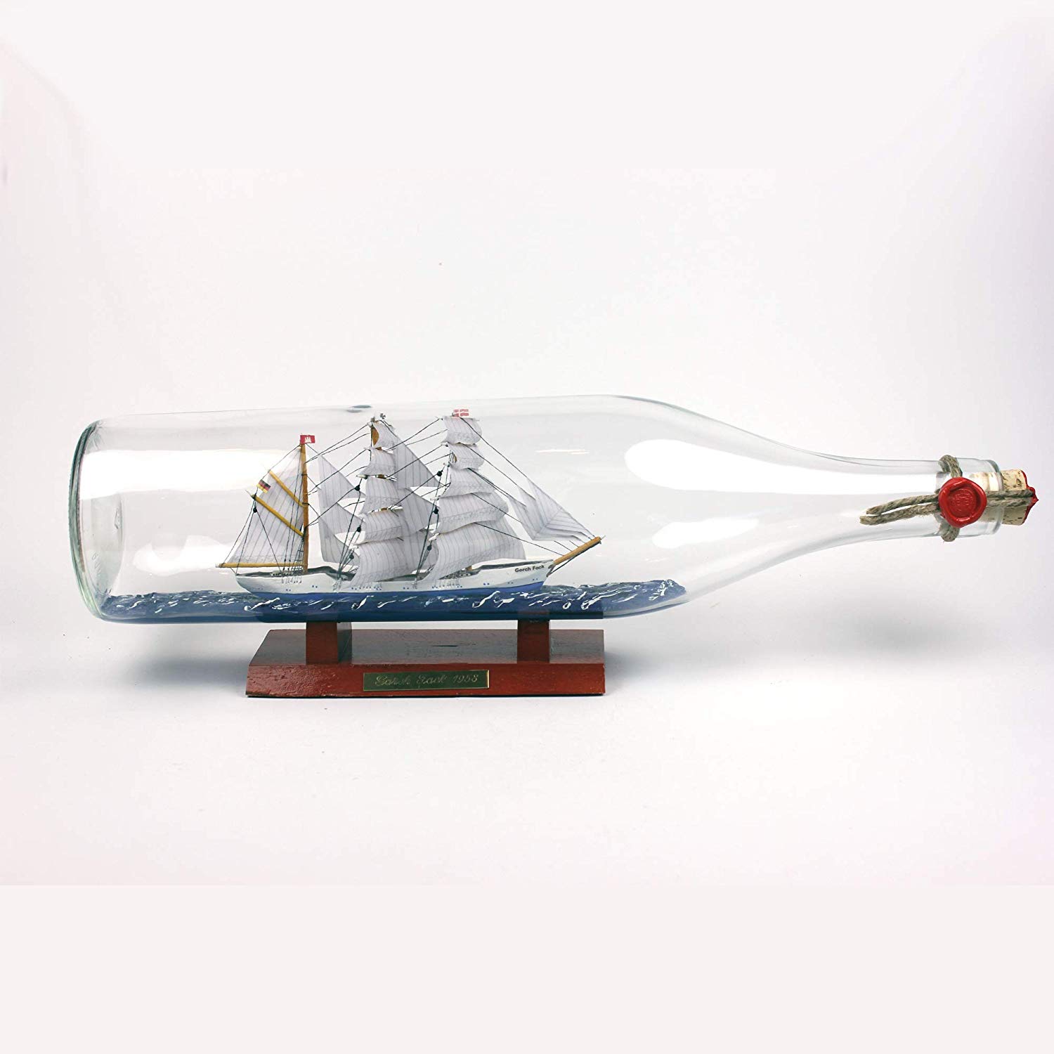 Gorch Fock 3 Liter runde Asbach - Flasche Buddelschiff Flaschenschiff