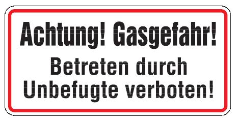 as31900 Aluminium Schild Achtung! Gasgefahr! Betreten durch Unbefugte verboten! 170x350 mm geprägt