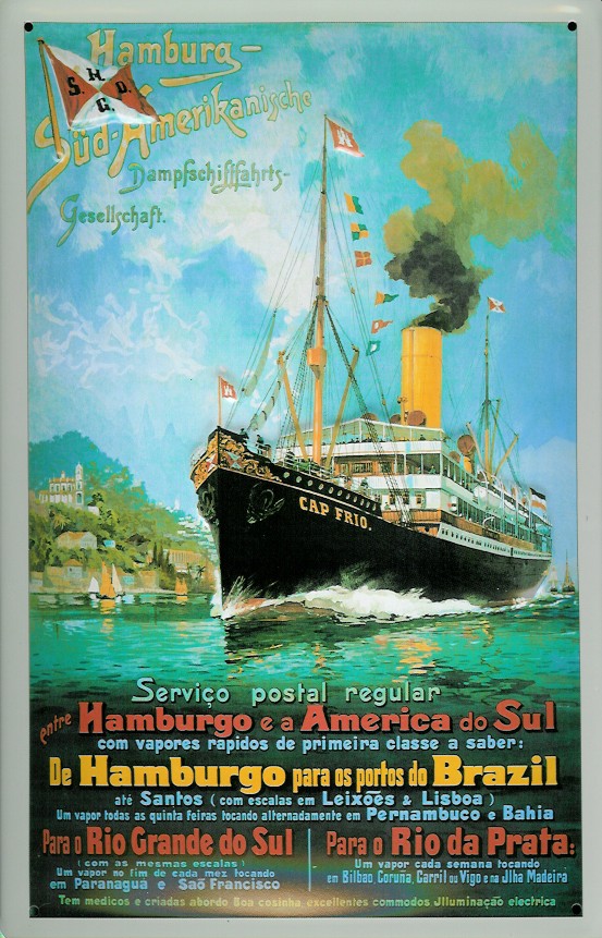 Blechschild Hamburg Süd Postdampfer Reederei Plakat Dampfer Schiff Schild Nostalgieschild