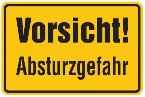 Aluminium Schild Vorsicht Absturzgefahr 200x300 mm geprägt