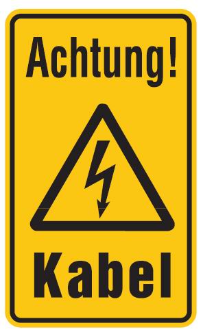 Aluminium Schild Achtung! Kabel 120x200 mm geprägt