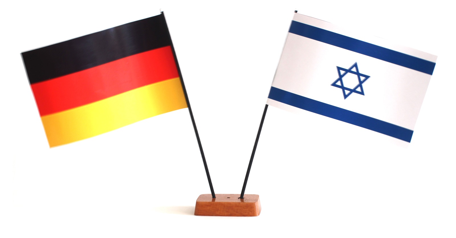 Mini Tischflagge Israel 9x14 cm Höhe 20 cm mit Gratis-Bonusflagge und Holzsockel Tischfähnchen