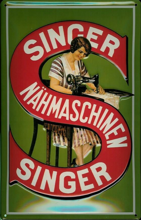 Blechschild Nostalgieschild Singer Nähmaschinen grün