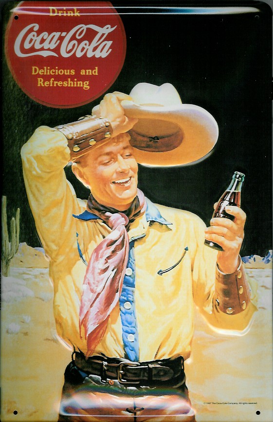 Blechschild Coca Cola delishious refreshing Cowboy Coke nostalgisches Schild Werbeschild