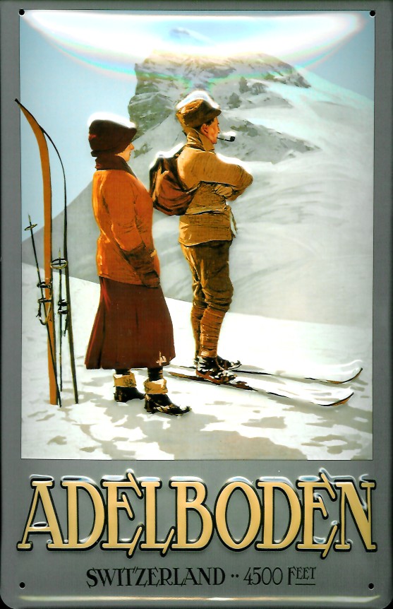 Blechschild Adelboden Switzerland Schweiz Berge Ski Blech Schild Souvenir Andenken