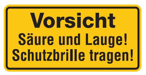 Aluminium Schild Vorsicht Säure und Lauge! Schutzbrille tragen! 170x350 mm geprägt