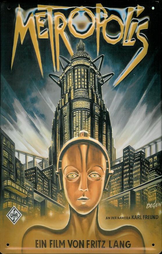 Blechschild Nostalgieschild Metropolis gold Fritz Lang Filmplakat