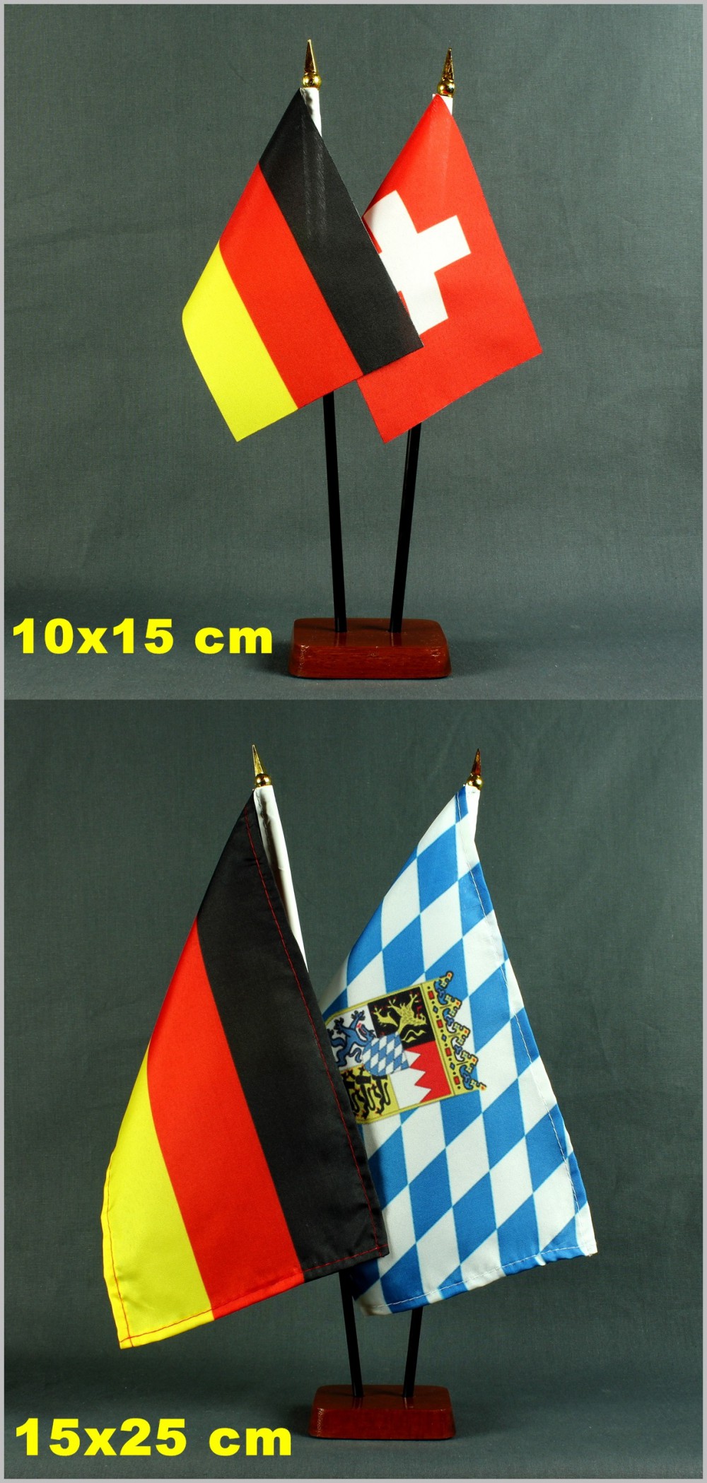 Tischflaggenständer - Sockel 2-fach Holz Mahagoni - farben für BASIC 10x15cm und 15x25cm Tischflagge