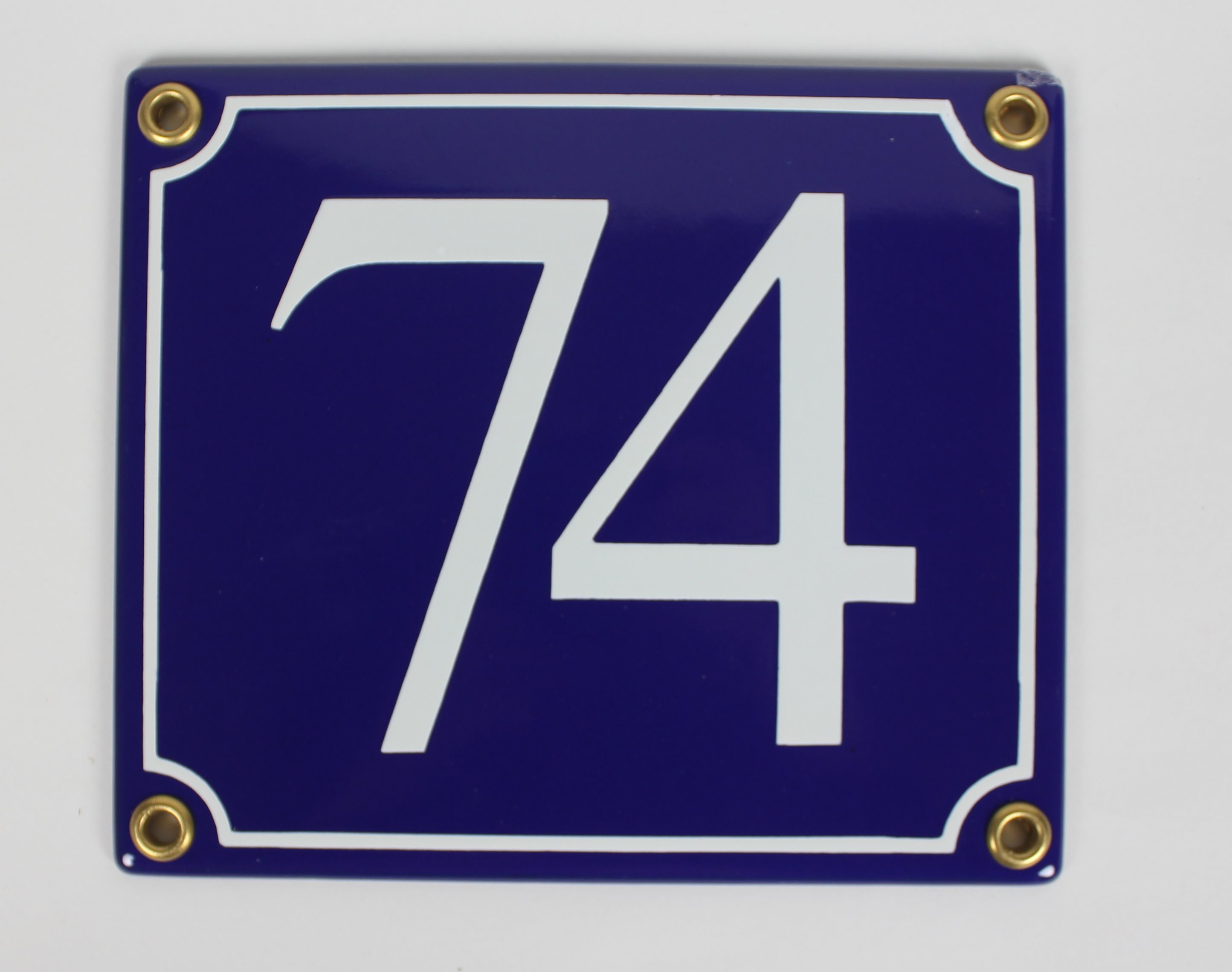 74-b-Serif Hausnummernschild 74 blau Serif 14x12 cm Emailleschild