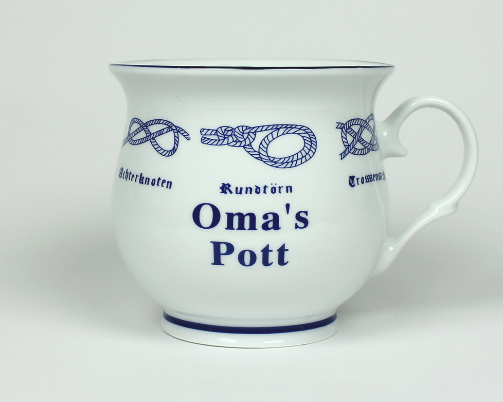 Knotenbecher Oma´s Pott mit Seemannsknoten bauchig Kaffeebecher Kaffeetasse Kaffee Pott