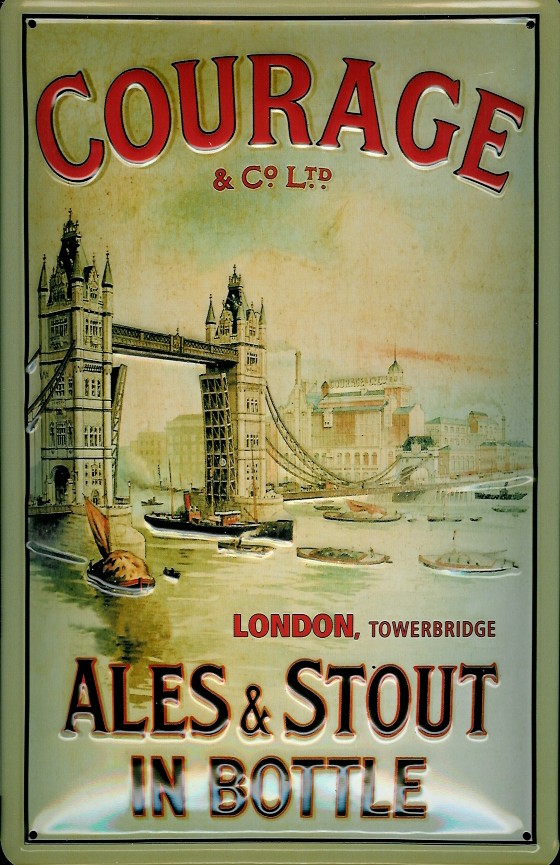 B354-Courage-Towerbri Blechschild Courage Tower Bridge London Ales & Stout retro Schild Werbeschild