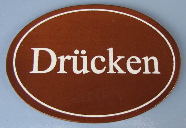 Ovales Holz - Türschild Drücken 7x10 cm dunkles Holzschild