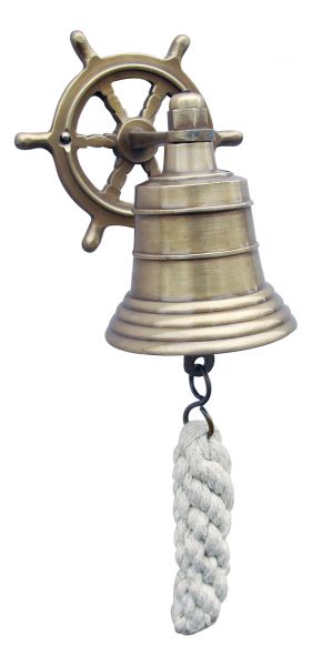 Kleine Glocke 5,5cm mit Steuerrad "antik" Messing Schiffsglocke Mini Wandglocke