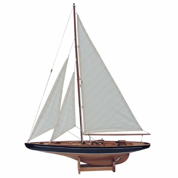 Schiffsmodell Segelyacht (blau/natur) aus Holz 80x60 cm Modellschiff Schiffsmodelle