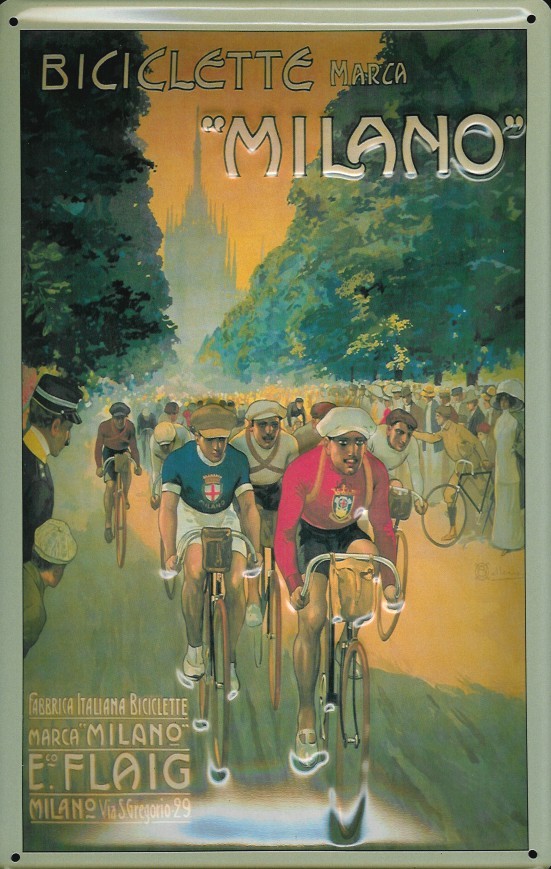 A918-Biclette-Milano Blechschild Radrennen Milano Fahrrad Mailand Schild Nostalgieschild
