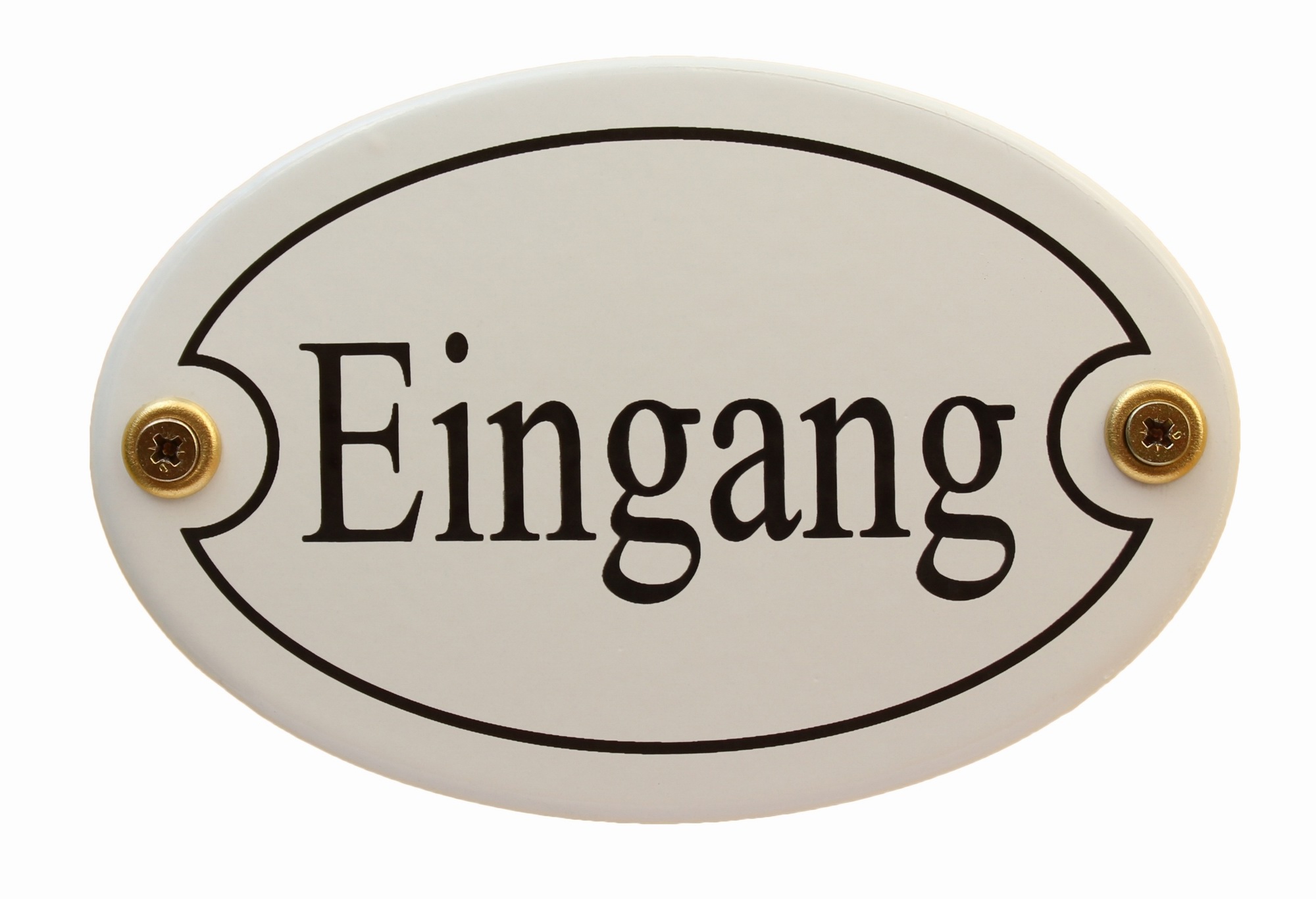 Emaille Türschild Eingang weiss oval Schild