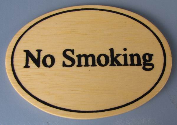 Ovales Holz - Türschild No Smoking 7x10 cm helles Holzschild