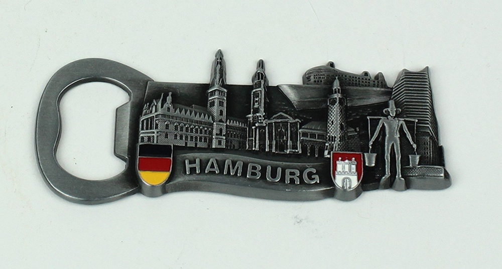 Magnet Hamburg Wahrzeichen Flaschenöffner silber Souvenir Hummel Rathaus Schiff Michel Elbphilharmon