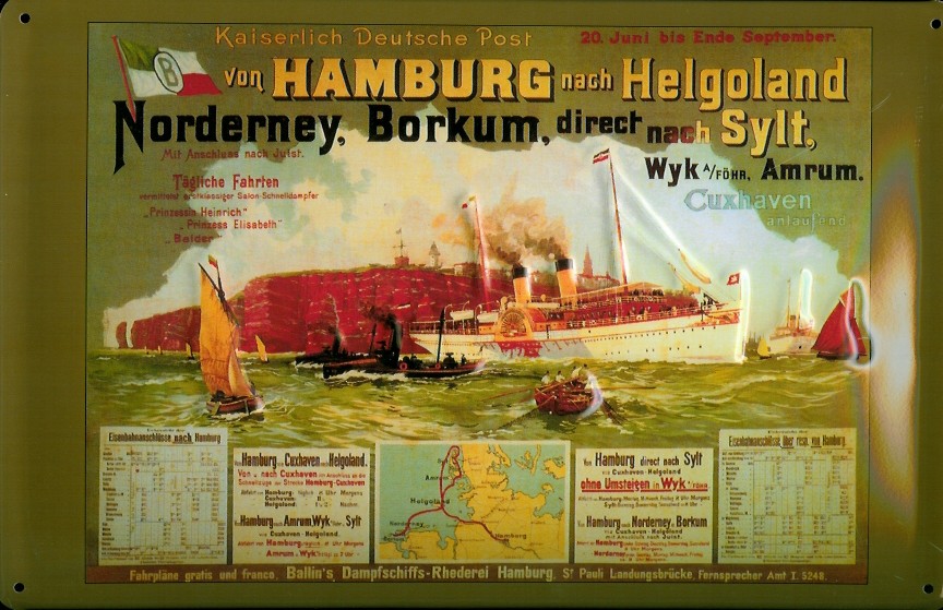 Blechschild Hamburg Helgoland Fähre Ausflugsschiff Dampfer Schiff Schild Nostalgieschild