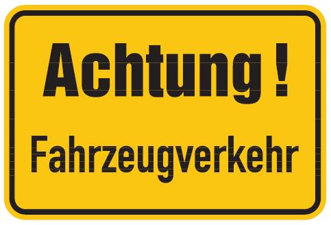 as603_00 Aluminium Schild Achtung Fahrzeugverkehr 400x600 mm geprägt