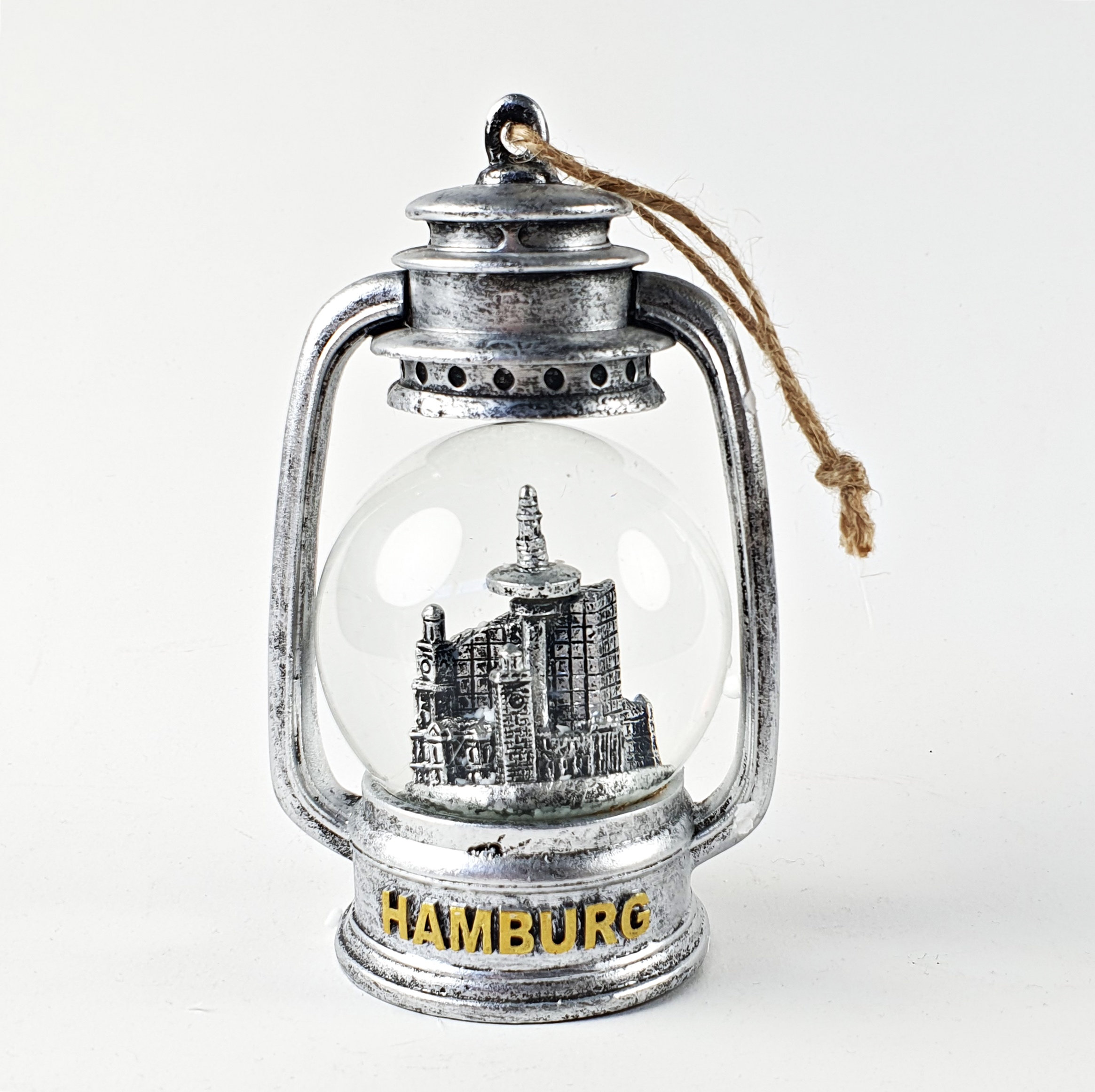 Schneekugel Laterne Hamburg Skyline LED Metall-Optik