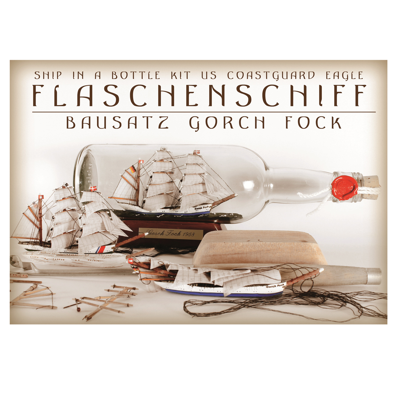 Buddelschiff Bausatz Gorch Fock / Eagle 0,7 Liter Flaschenschiff Baukasten