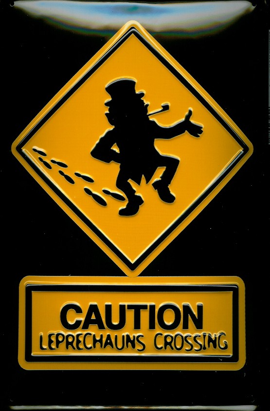 Blechschild CAUTION Leprechauns Crossing retro Schild Metallschild