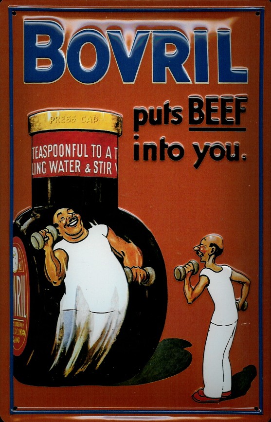 Blechschild Bovril Beef Hanteln Suppe Schild Reklameschild Werbeschild