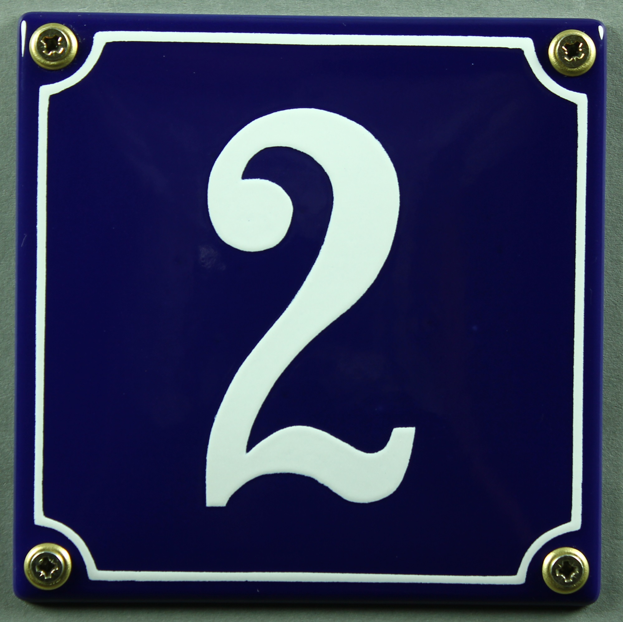 Hausnummernschild 2 blau - weiß 12x12 cm sofort lieferbar Schild Emaille Hausnummer Haus Nummer Zahl