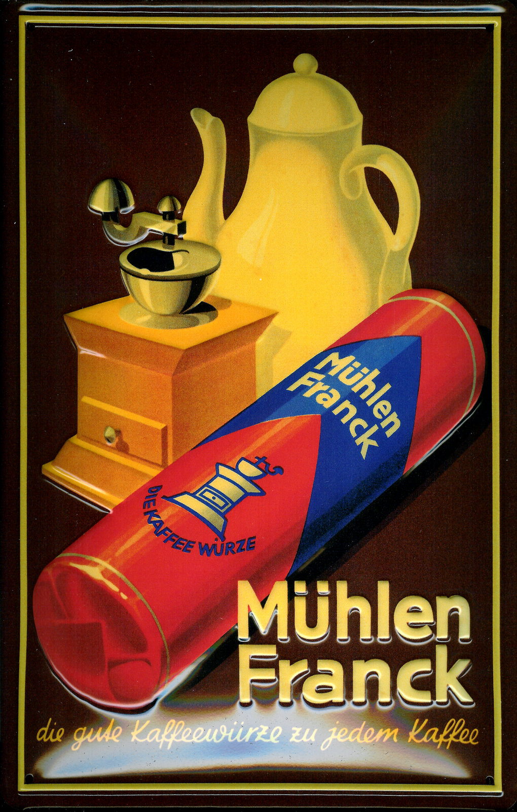 Blechschild Mühlen Franck Kaffeemühle Kaffeewürze Schild Nostalgieschild
