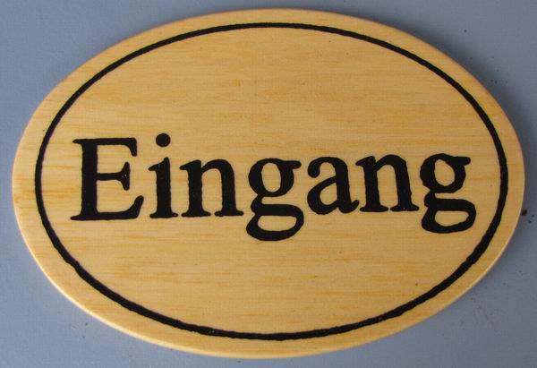 Ovales Holz - Türschild Eingang 7x10 cm helles Holzschild