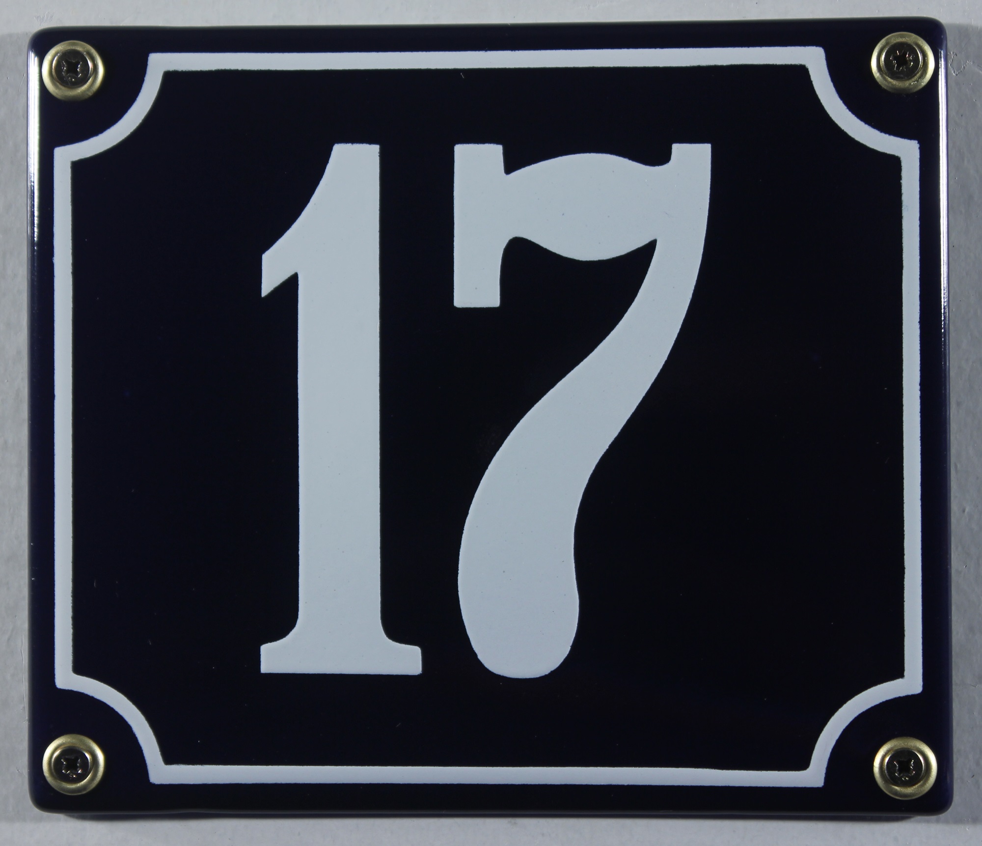 Hausnummernschild Emaille 17 blau - weiß 12x14 cm sofort lieferbar Schild Emaile Hausnummer Haus Num