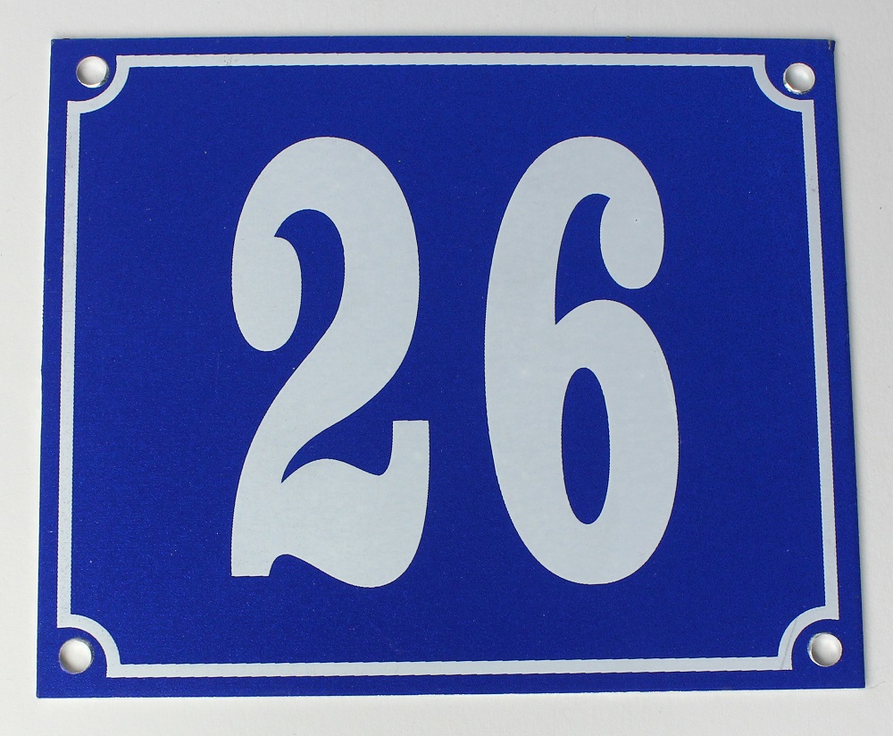 Hausnummernschild Aluminium Aluschild 1 mm Stärke Alu Schild Nr. 26 blau