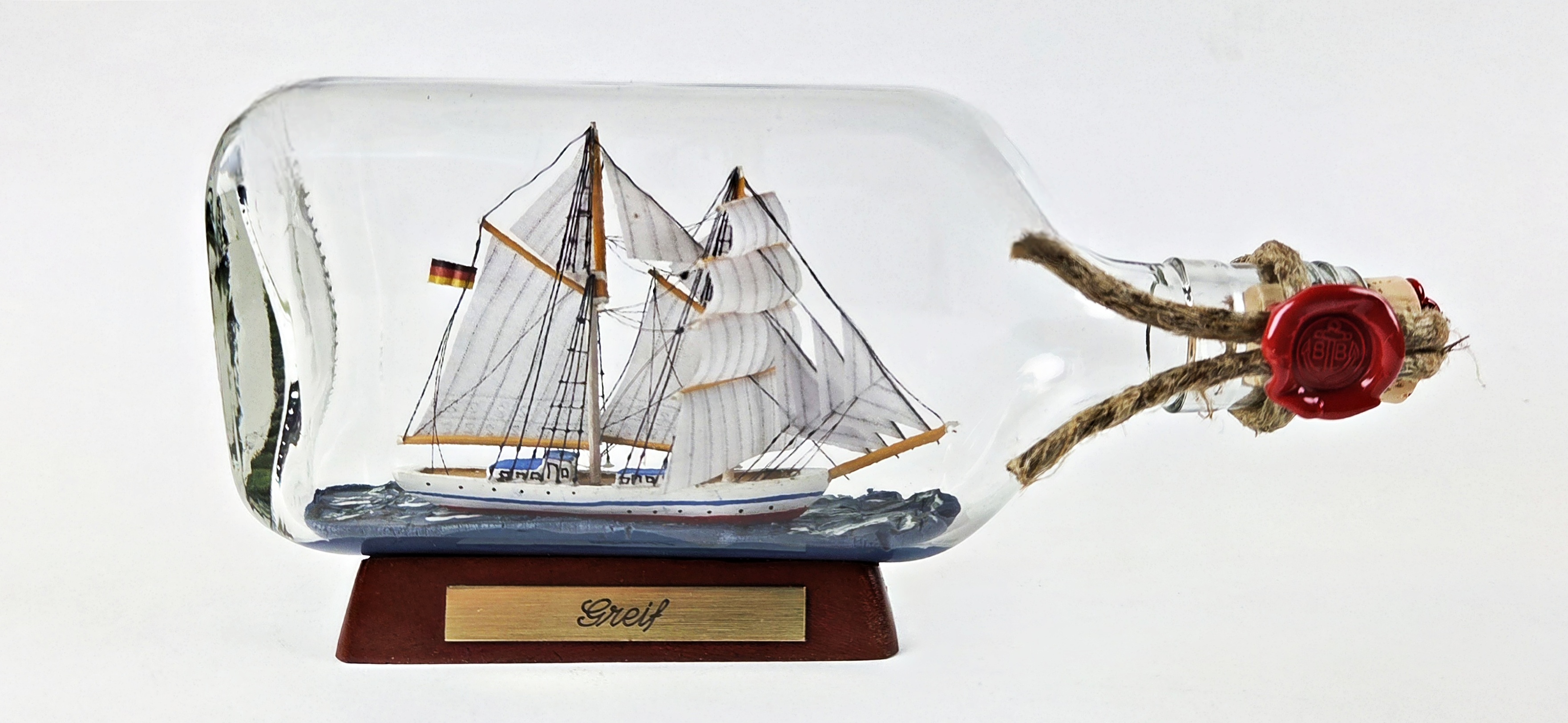 Greif 375 ml Buddelschiff Flachmann ca. 21x9 cm Flaschenschiff Museumsqualität