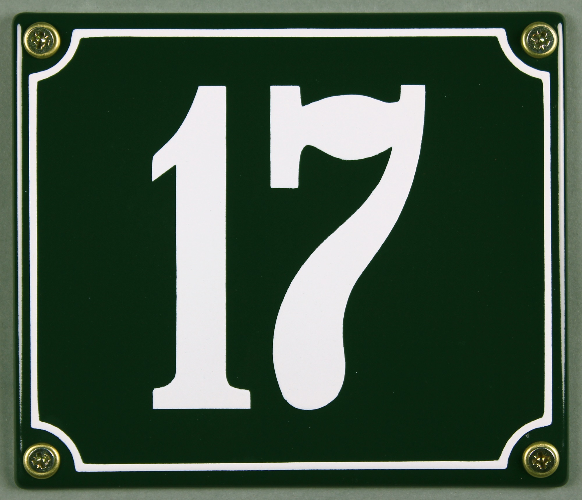 Hausnummernschild 17 grün 12x14 cm sofort lieferbar Schild Emaille Hausnummer Haus Nummer Zahl Ziffe