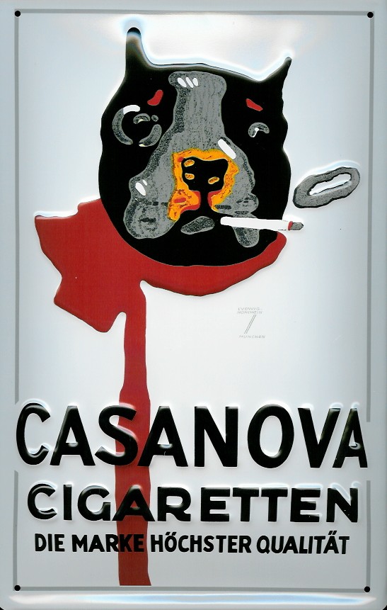 Blechschild Nostalgieschild Casanova Cigaretten Hund Zigaretten