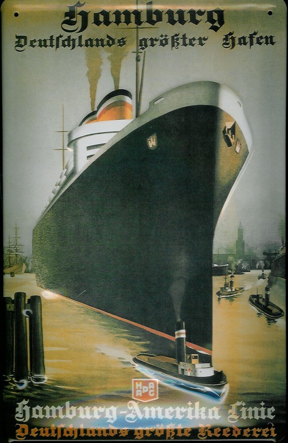 Blechschild Hamburg Amerika Linie Deutschlands größte Reederei Dampfer Schiff Schild Nostalgieschild