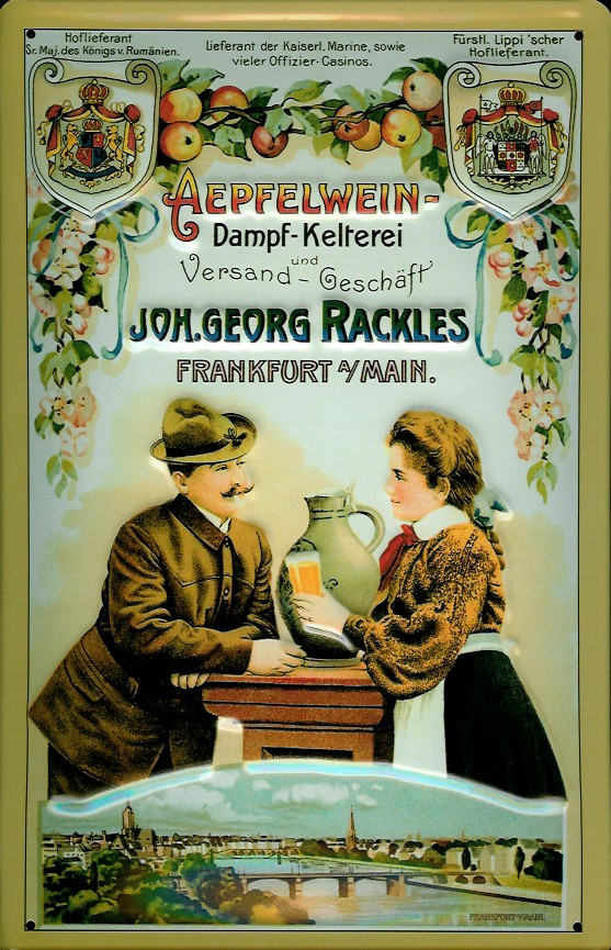 Blechschild Apfelwein Dampf Kelterei Rackles Frankfurt Äppelwoi Schild Werbeschild