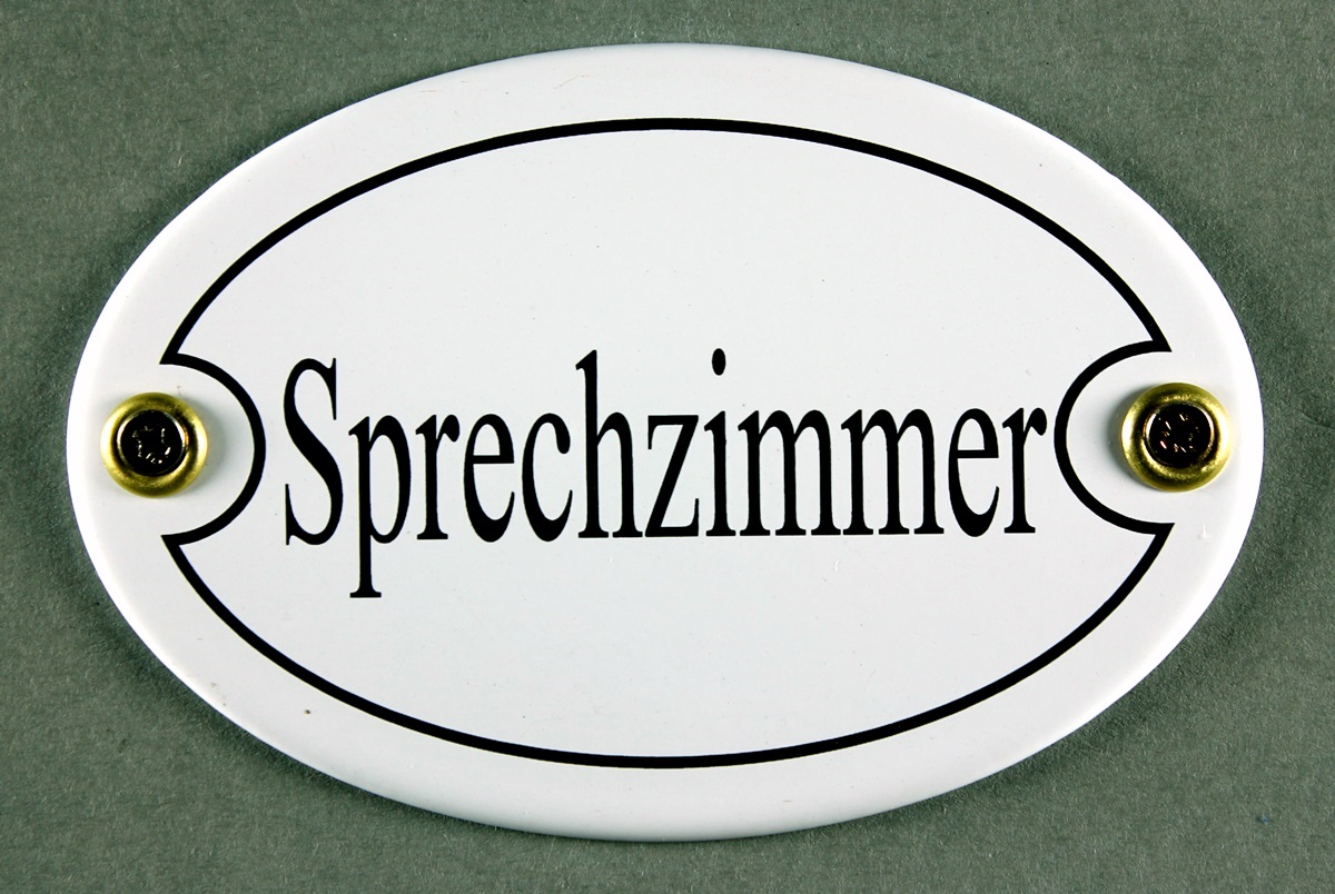 Emaille Türschild Sprechzimmer weiss oval Schild