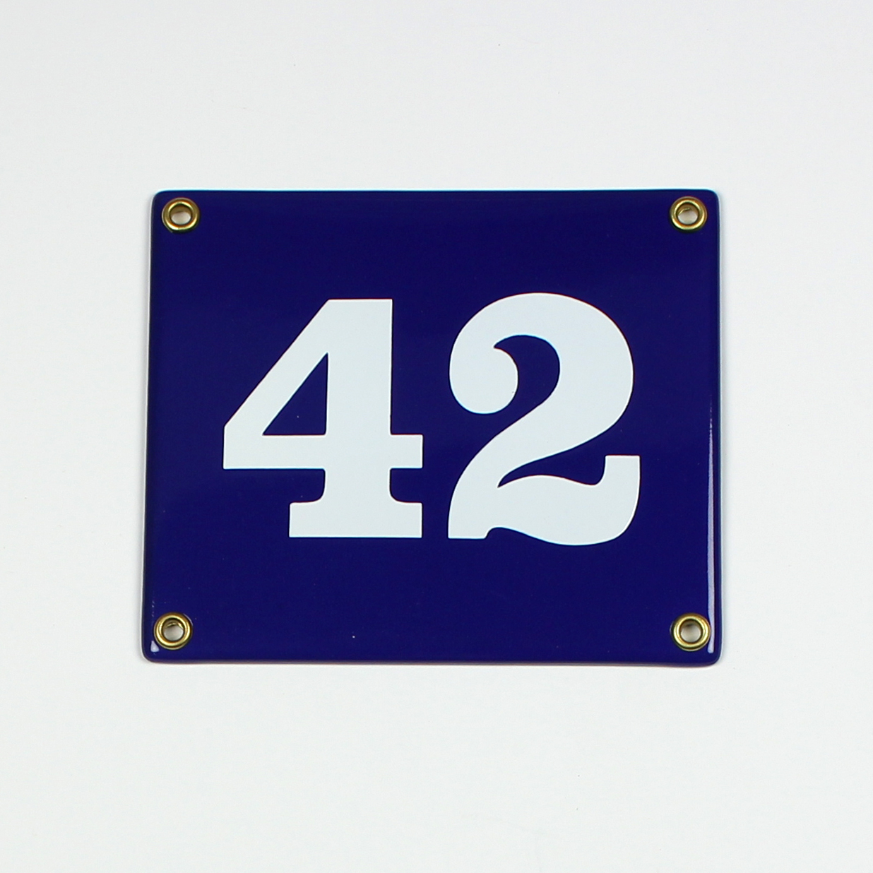 Hausnummernschild 42 blau Clarendon 14x12 cm Emailleschild