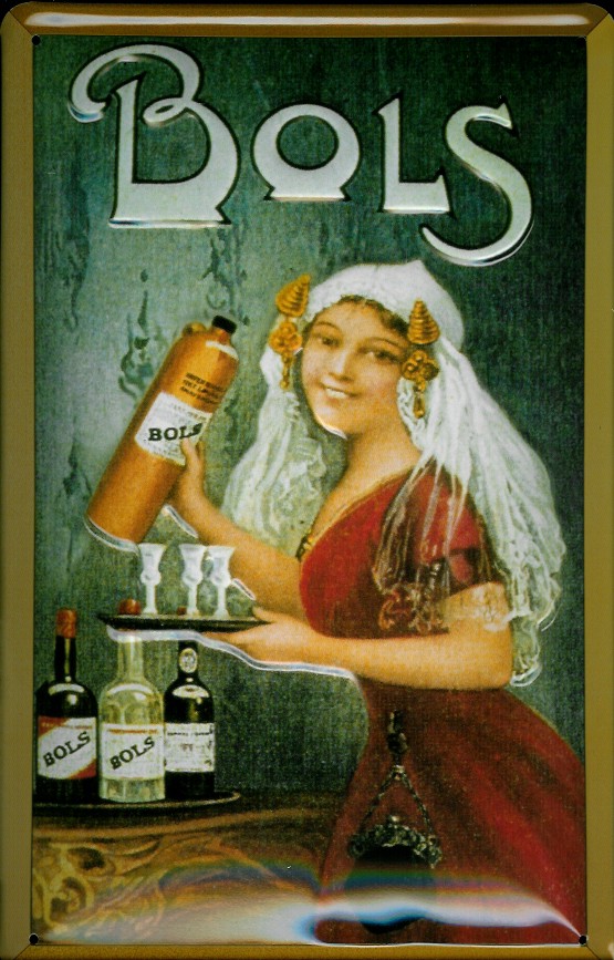 Blechschild Bols Frau mit Tablett und Flasche Schild nostalgisches Werbeschild