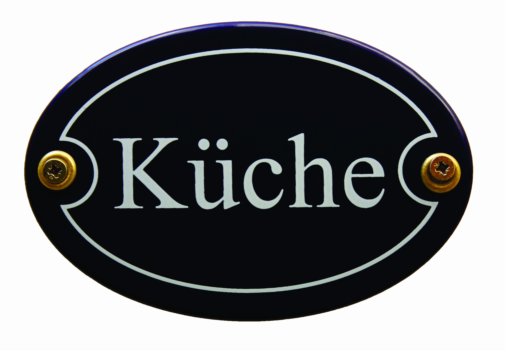 Emaille Türschild Küche blau oval Schild