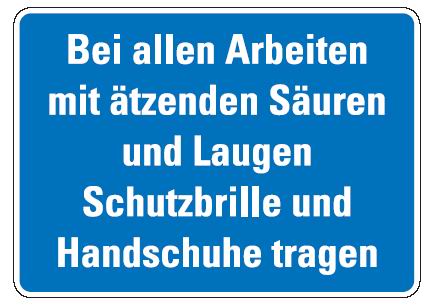 Aluminium Schild Bei allen Arbeiten mit ätzenden Säuren und Laugen Schutzbrille und Handschuhe trage